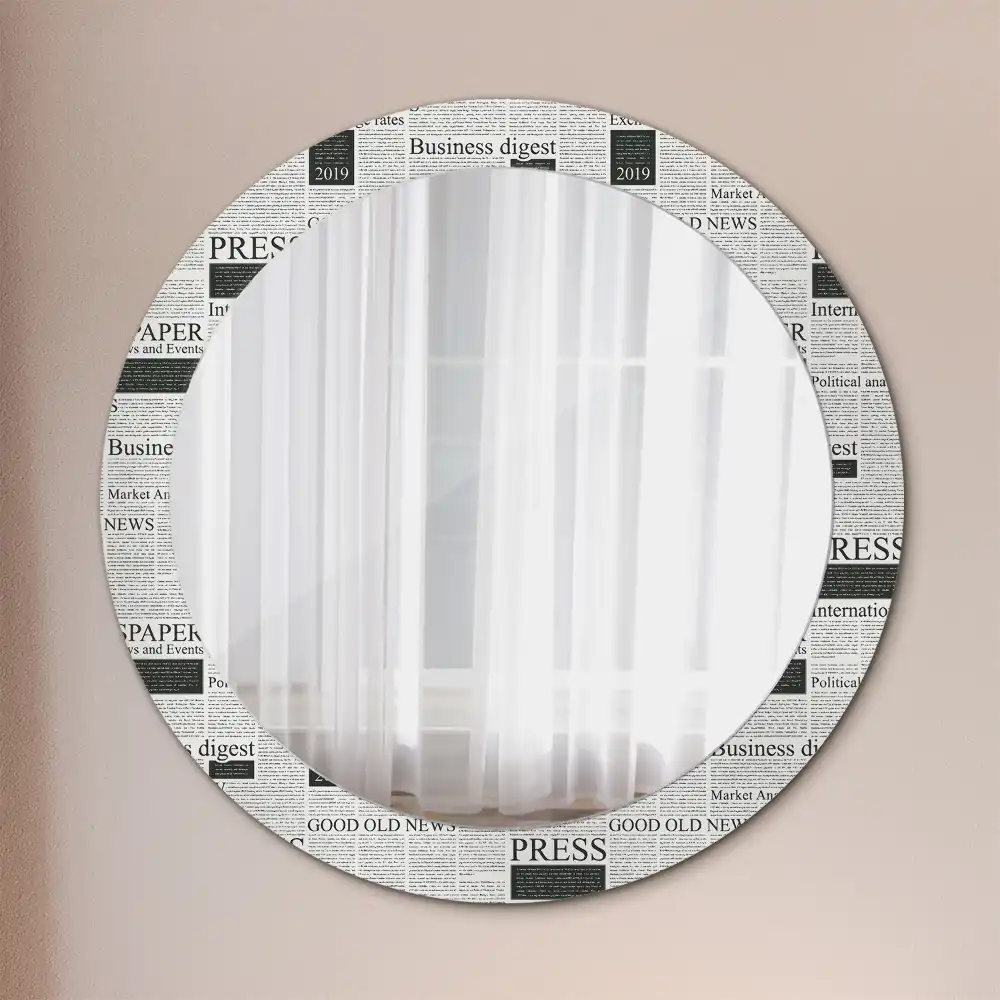 Oglindă rotundă decorativă de perete cu model ziar