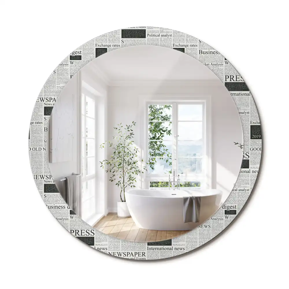 Oglindă rotundă decorativă de perete cu model ziar