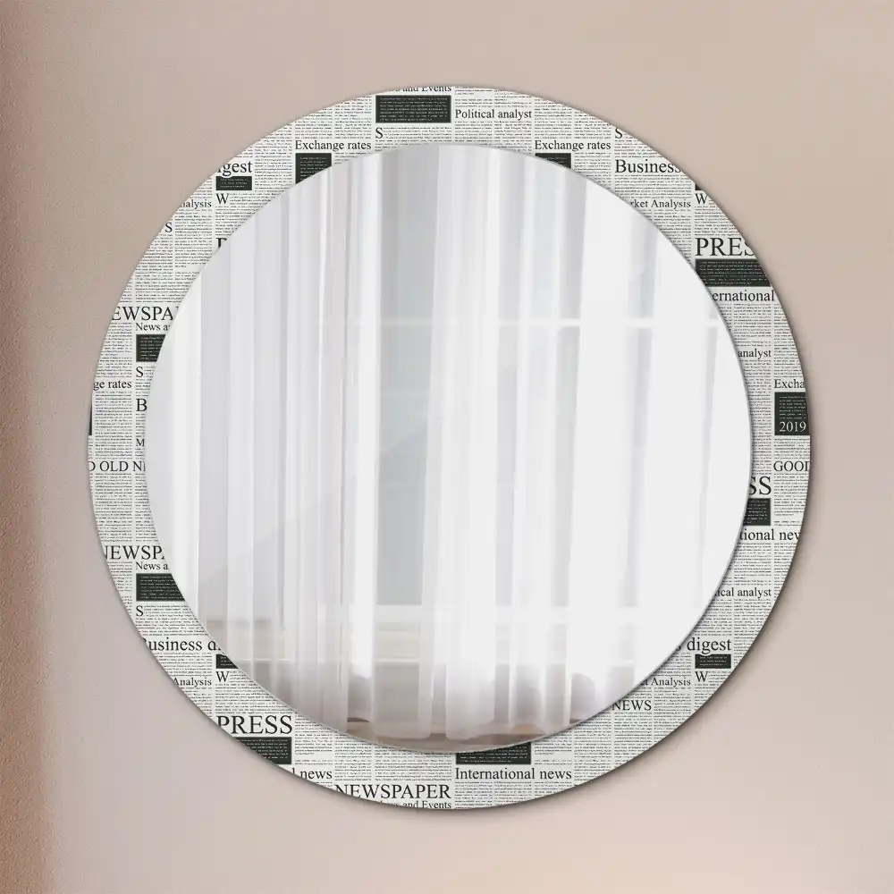 Oglindă rotundă decorativă de perete cu model ziar