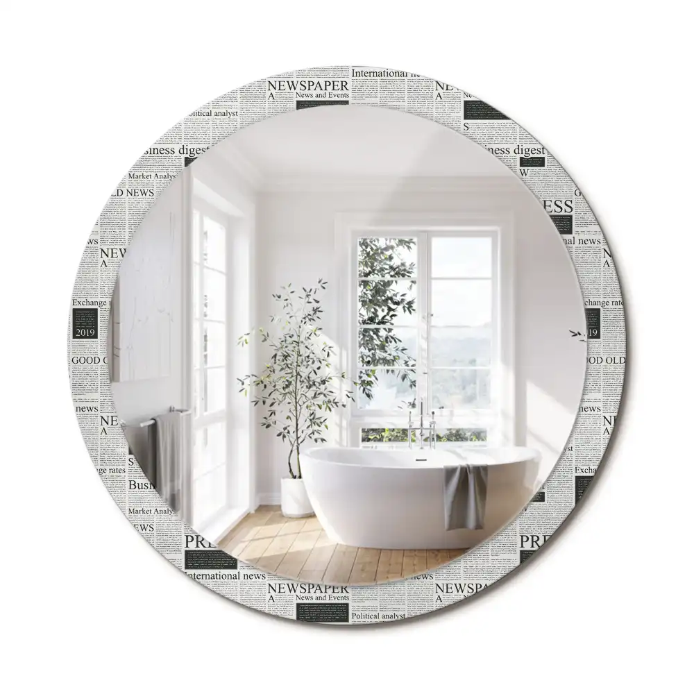 Oglindă rotundă decorativă de perete cu model ziar