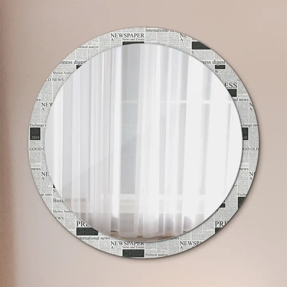 Oglindă rotundă decorativă de perete cu model ziar