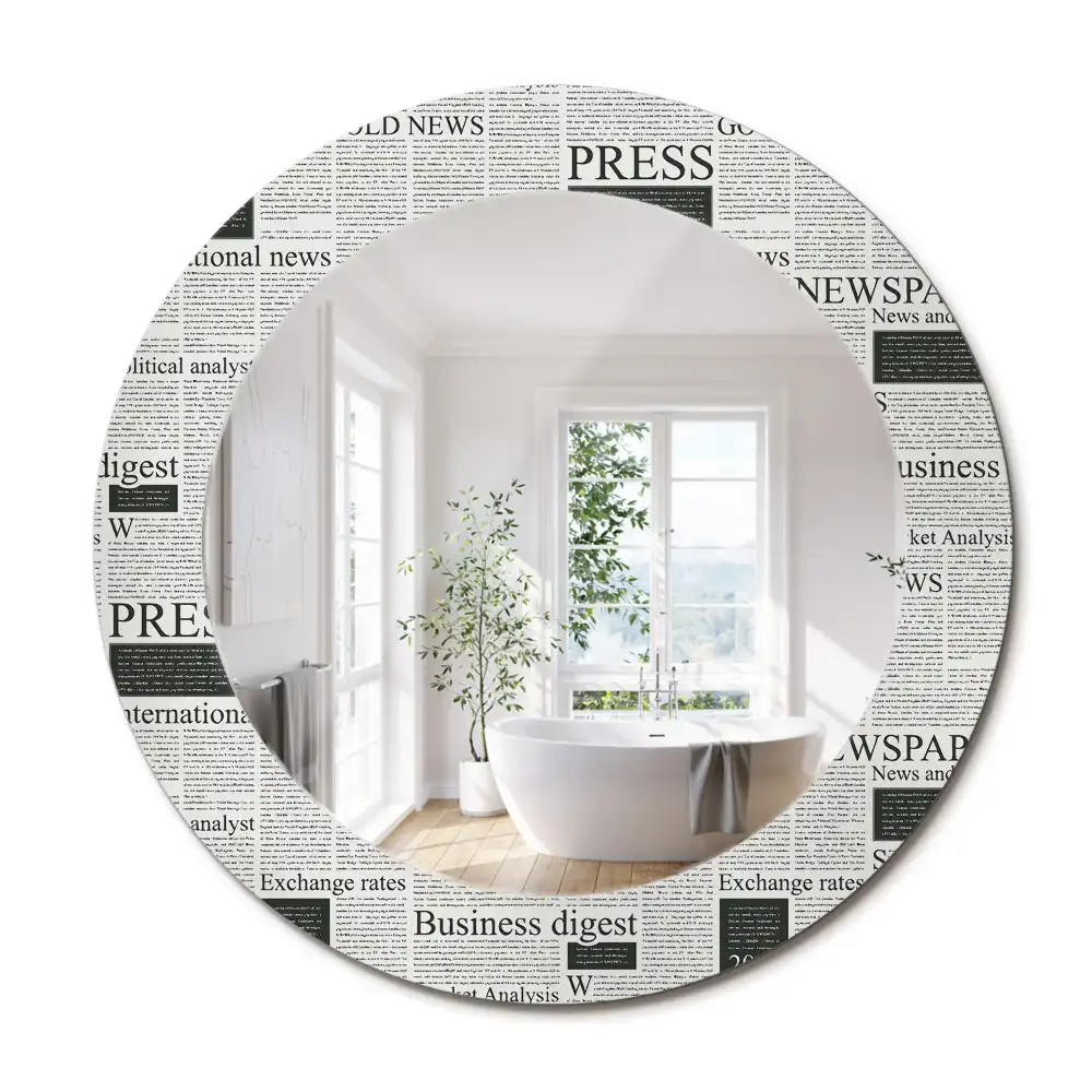 Oglindă rotundă decorativă de perete cu model ziar