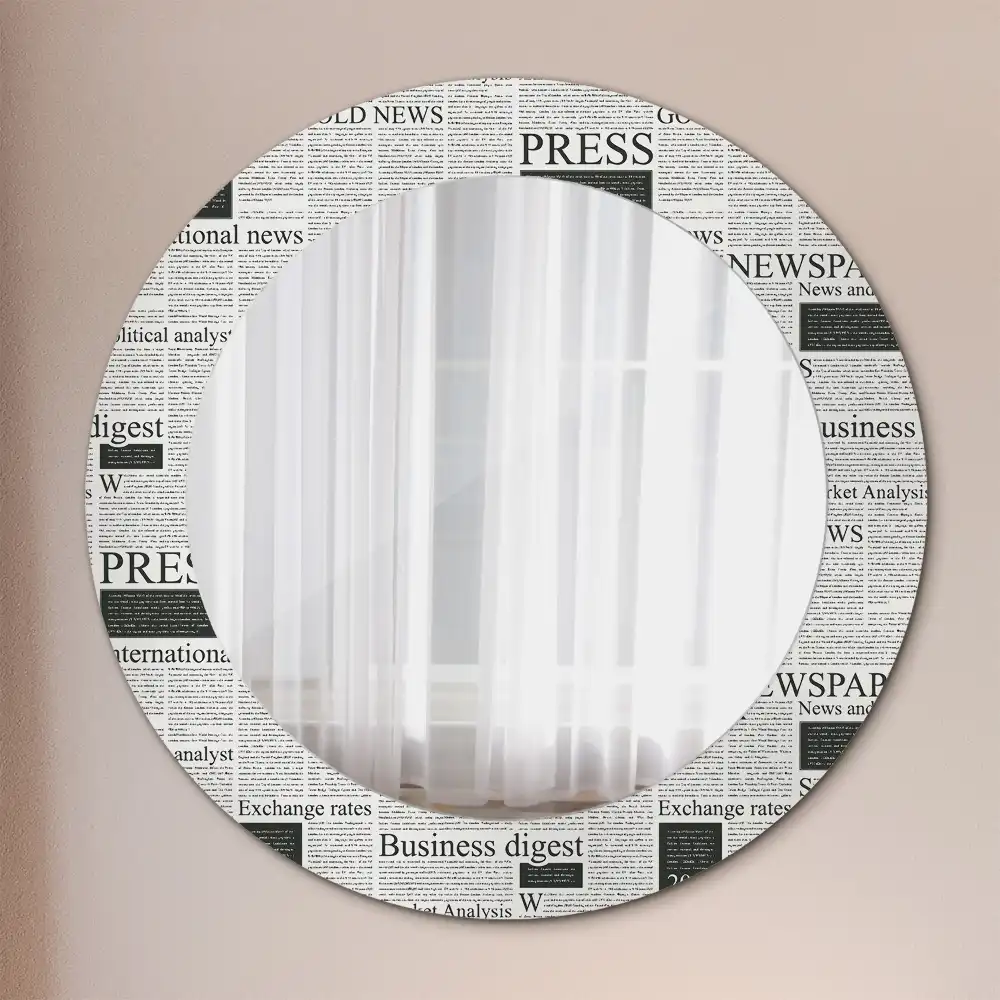 Oglindă rotundă decorativă de perete cu model ziar