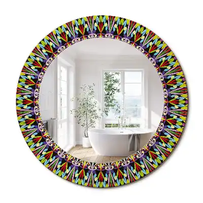 Oglindă rotundă cu ramă cu imprimeu mandala