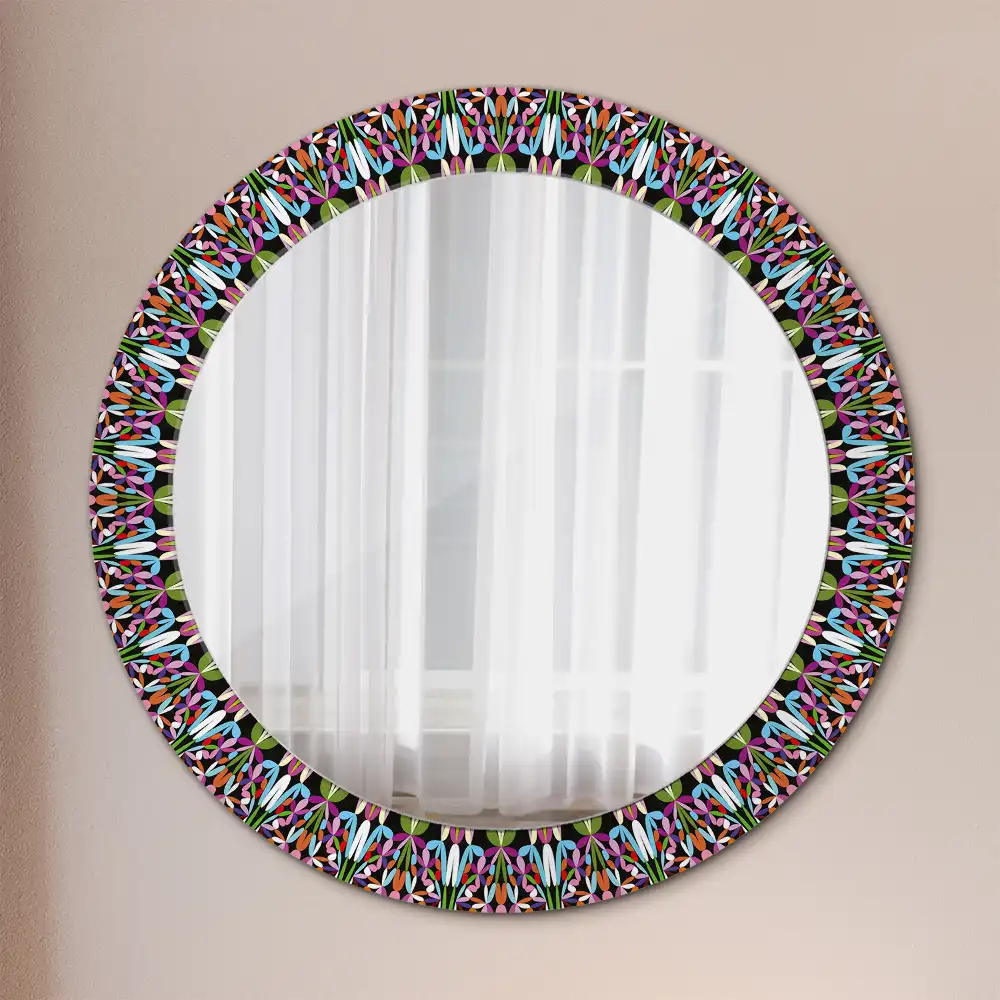 Oglindă rotundă cu ramă cu imprimeu mandala