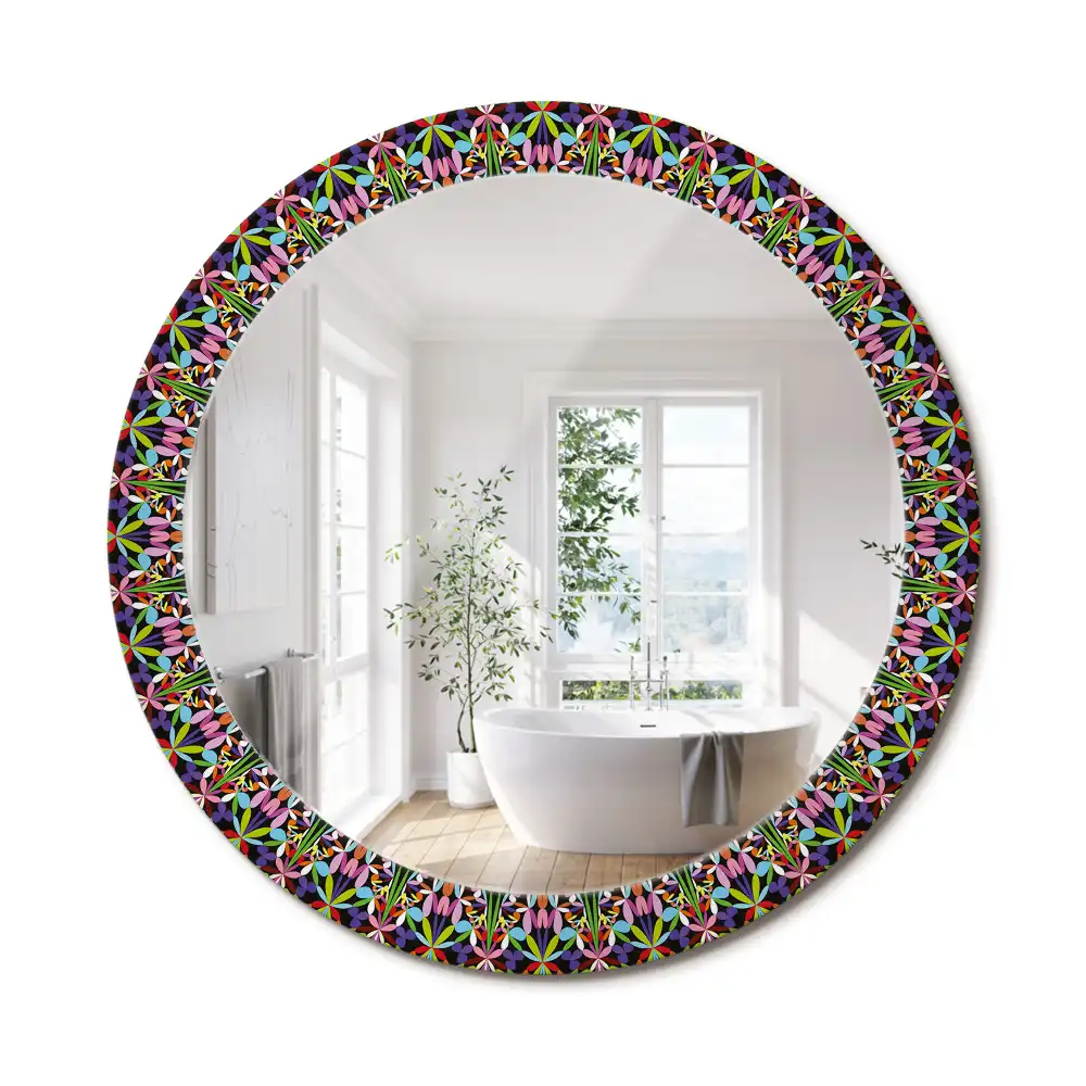Oglindă rotundă cu ramă cu imprimeu mandala