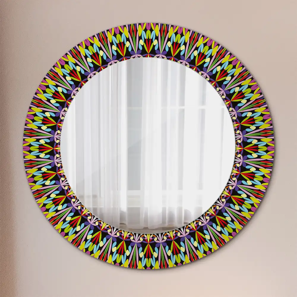 Oglindă rotundă cu ramă cu imprimeu mandala