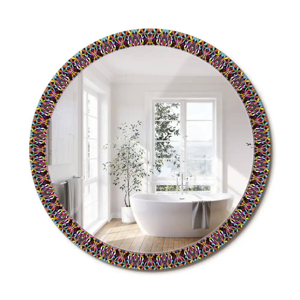 Oglindă rotundă cu ramă cu imprimeu mandala