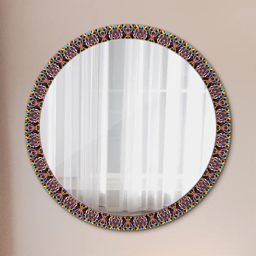 Oglindă rotundă cu ramă cu imprimeu mandala