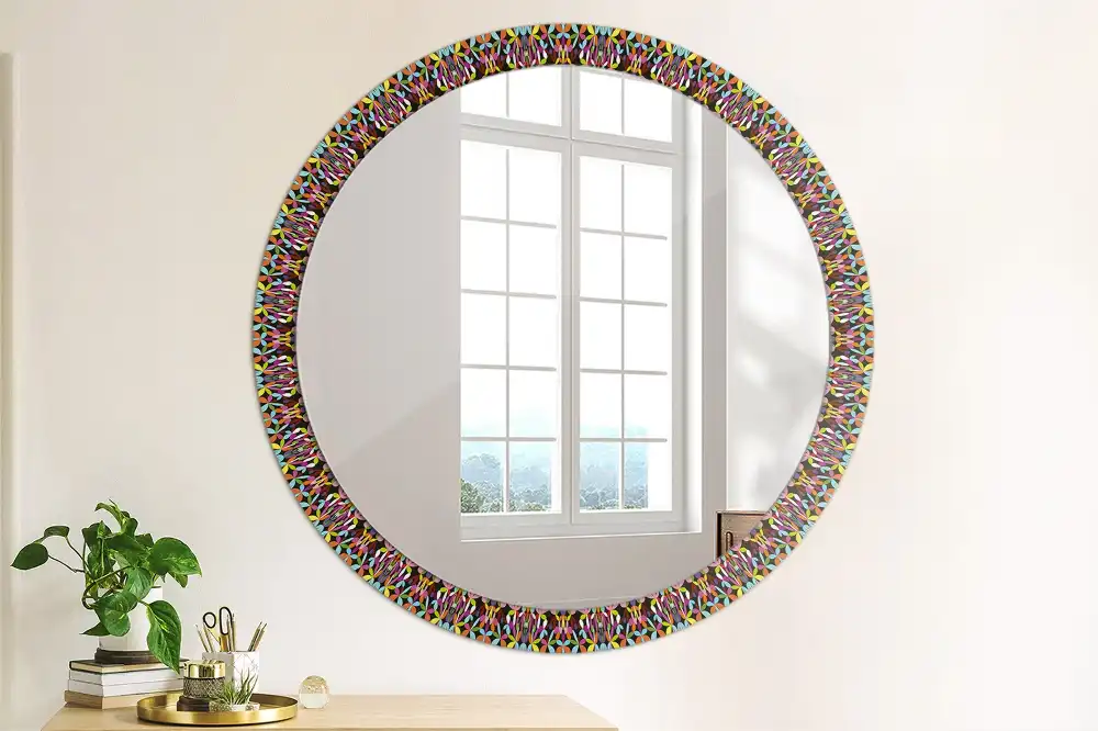 Oglindă rotundă cu ramă cu imprimeu mandala