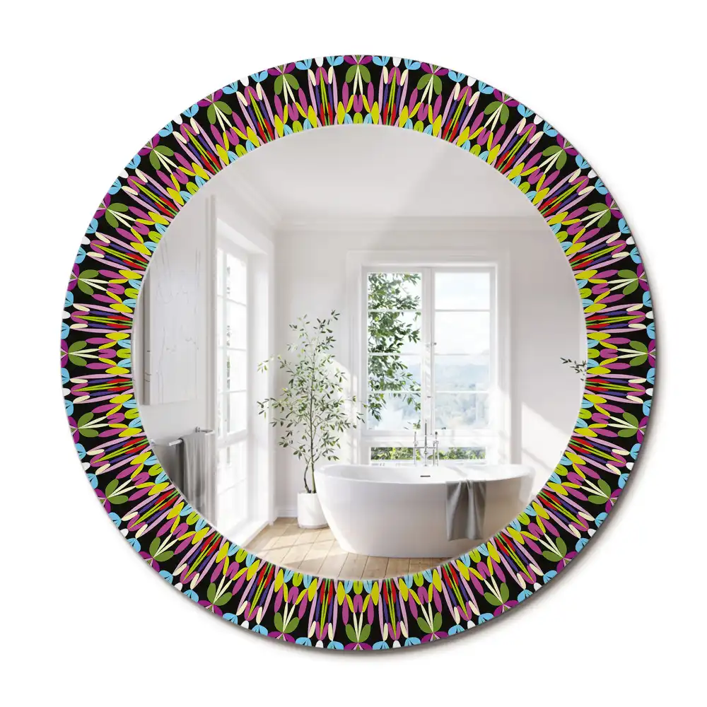 Oglindă rotundă cu ramă cu imprimeu mandala