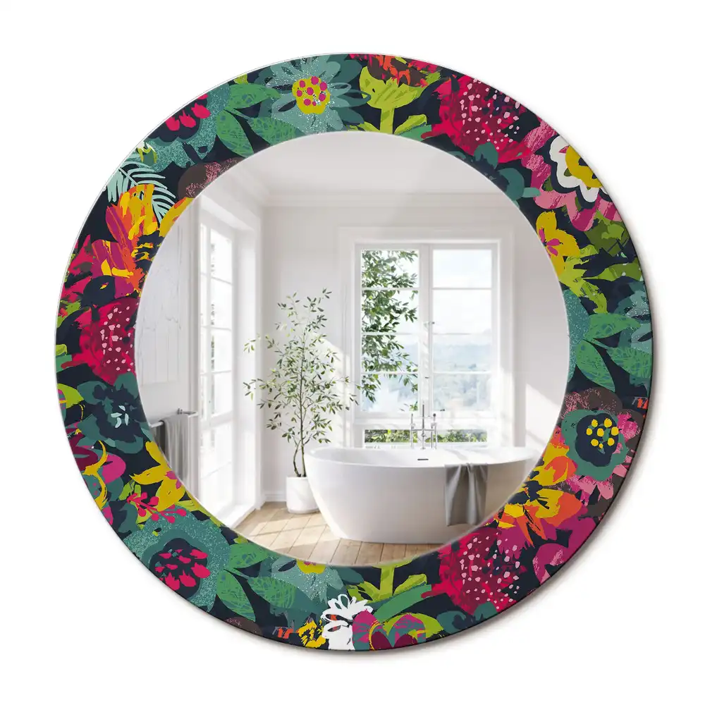Oglindă rotundă decorativă cu flori pictate