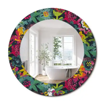 Oglindă rotundă decorativă cu flori pictate