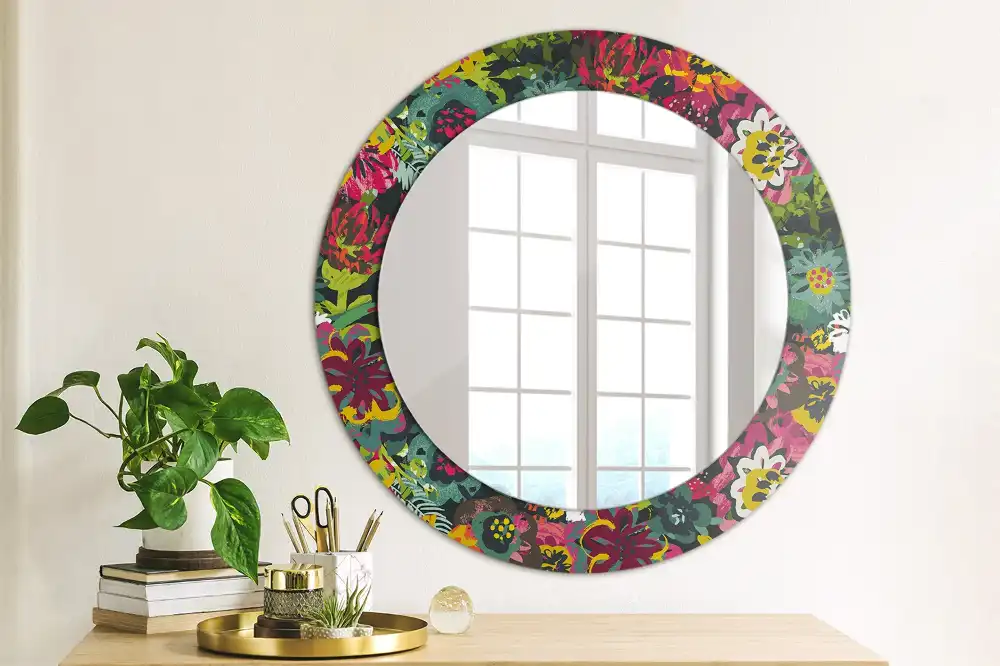 Oglindă rotundă decorativă cu flori pictate