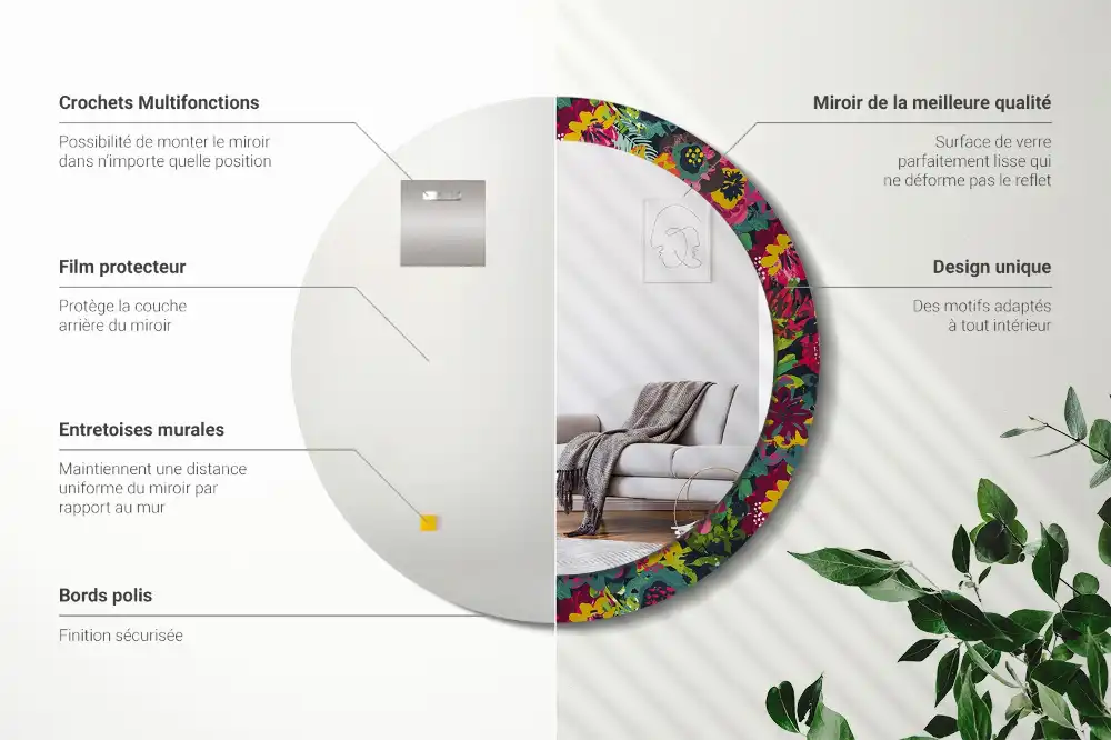 Oglindă rotundă decorativă cu flori pictate