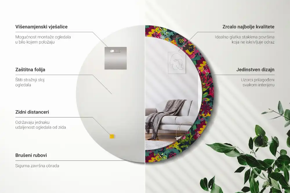 Oglindă rotundă decorativă cu flori pictate