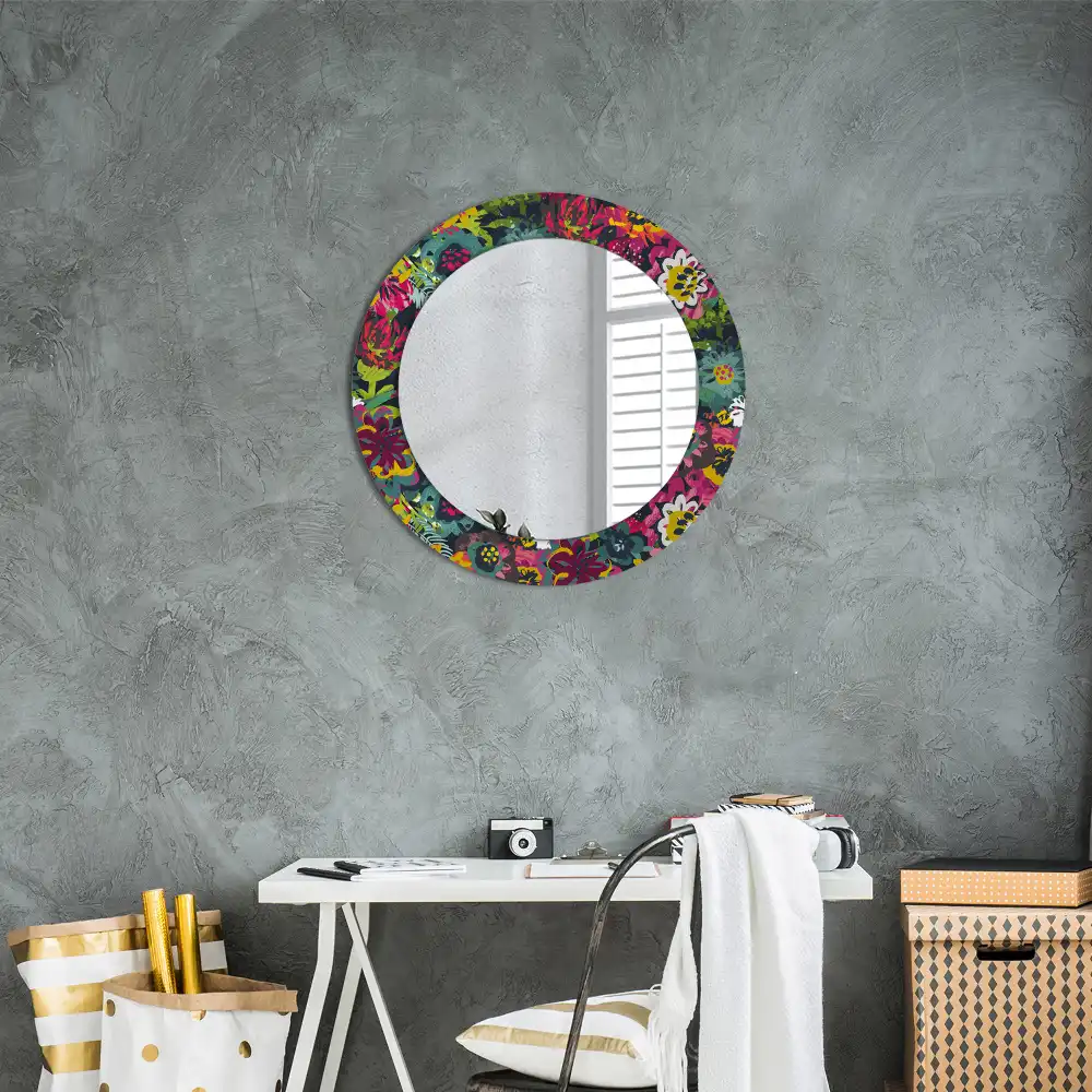 Oglindă rotundă decorativă cu flori pictate