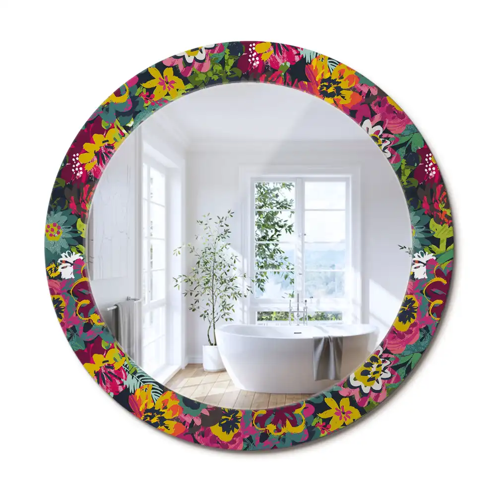 Oglindă rotundă decorativă cu flori pictate
