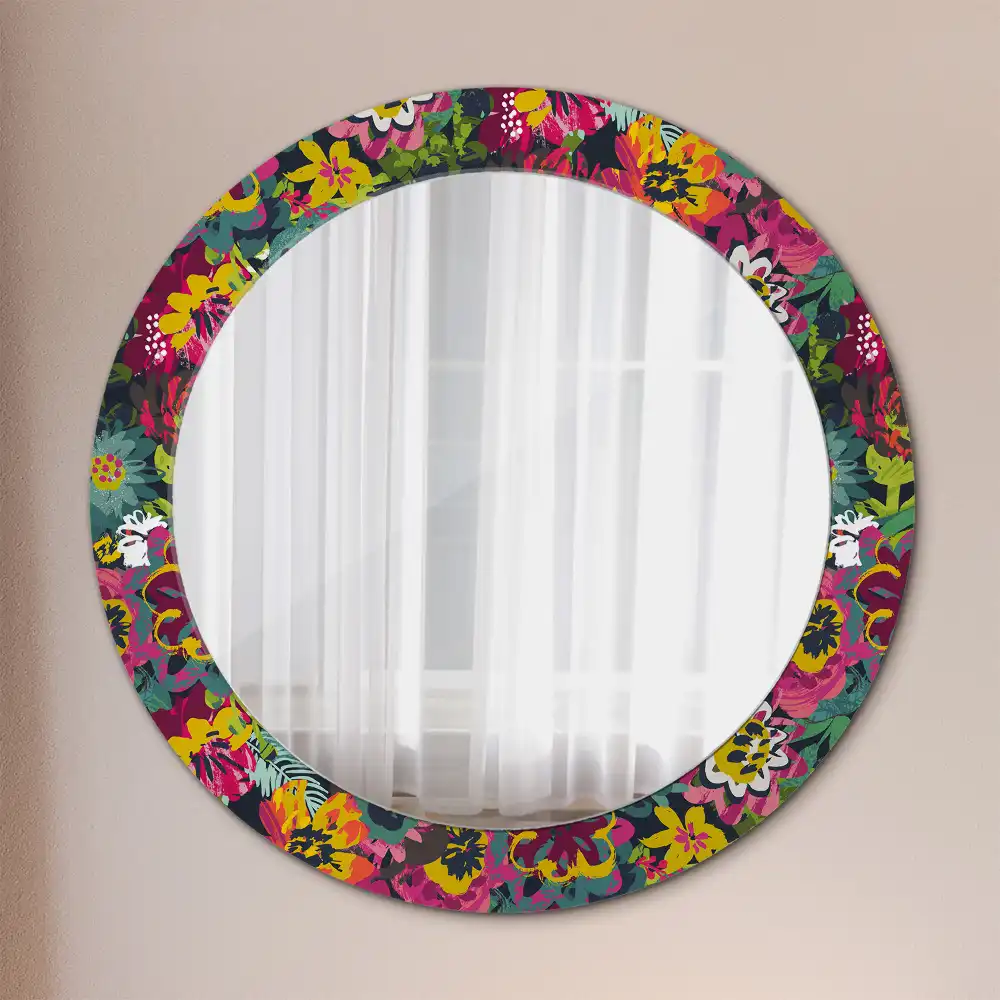 Oglindă rotundă decorativă cu flori pictate