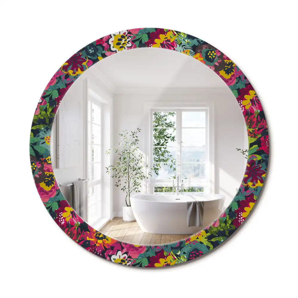 Oglindă rotundă decorativă cu flori pictate