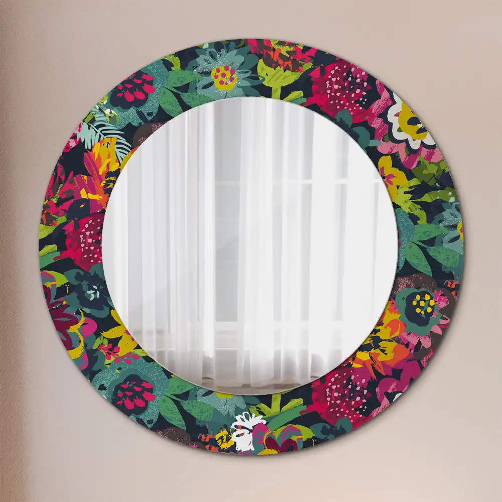 Oglindă rotundă decorativă cu flori pictate