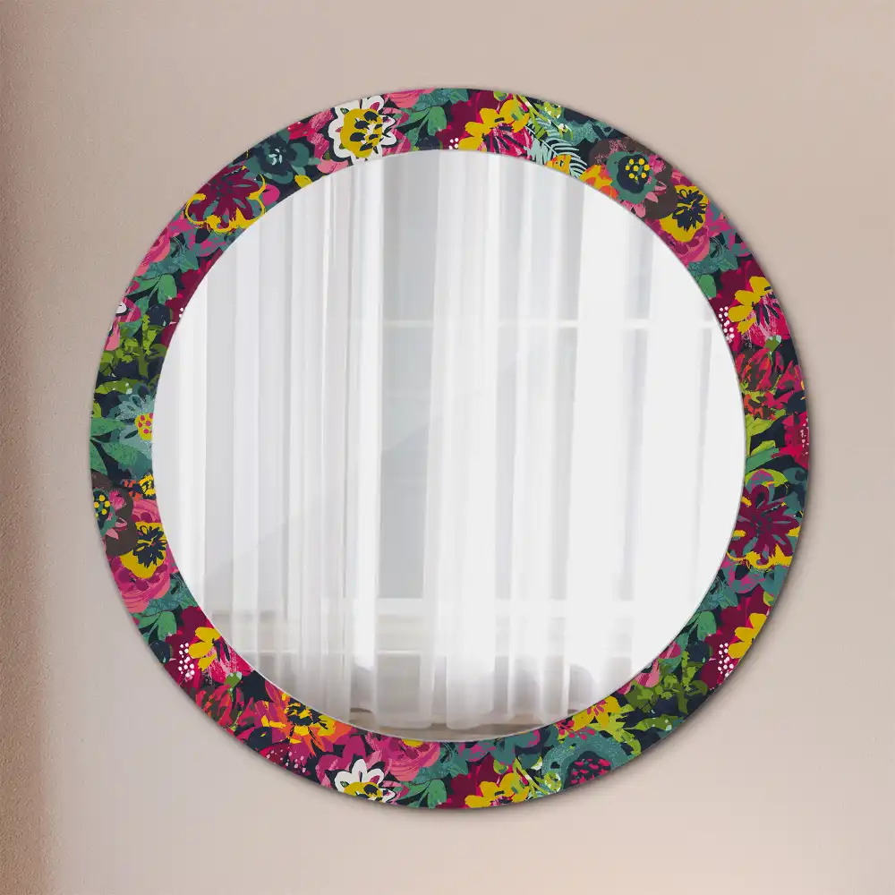 Oglindă rotundă decorativă cu flori pictate
