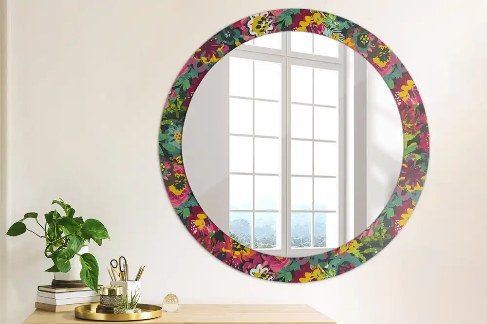 Oglindă rotundă decorativă cu flori pictate