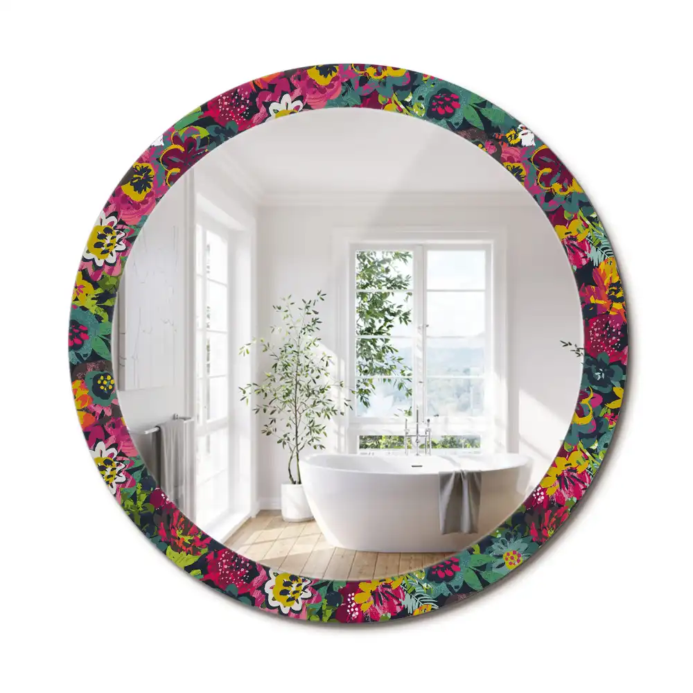 Oglindă rotundă decorativă cu flori pictate
