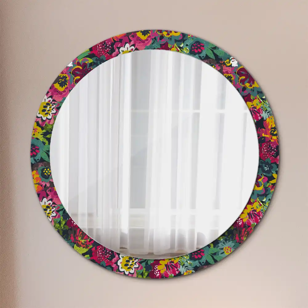 Oglindă rotundă decorativă cu flori pictate