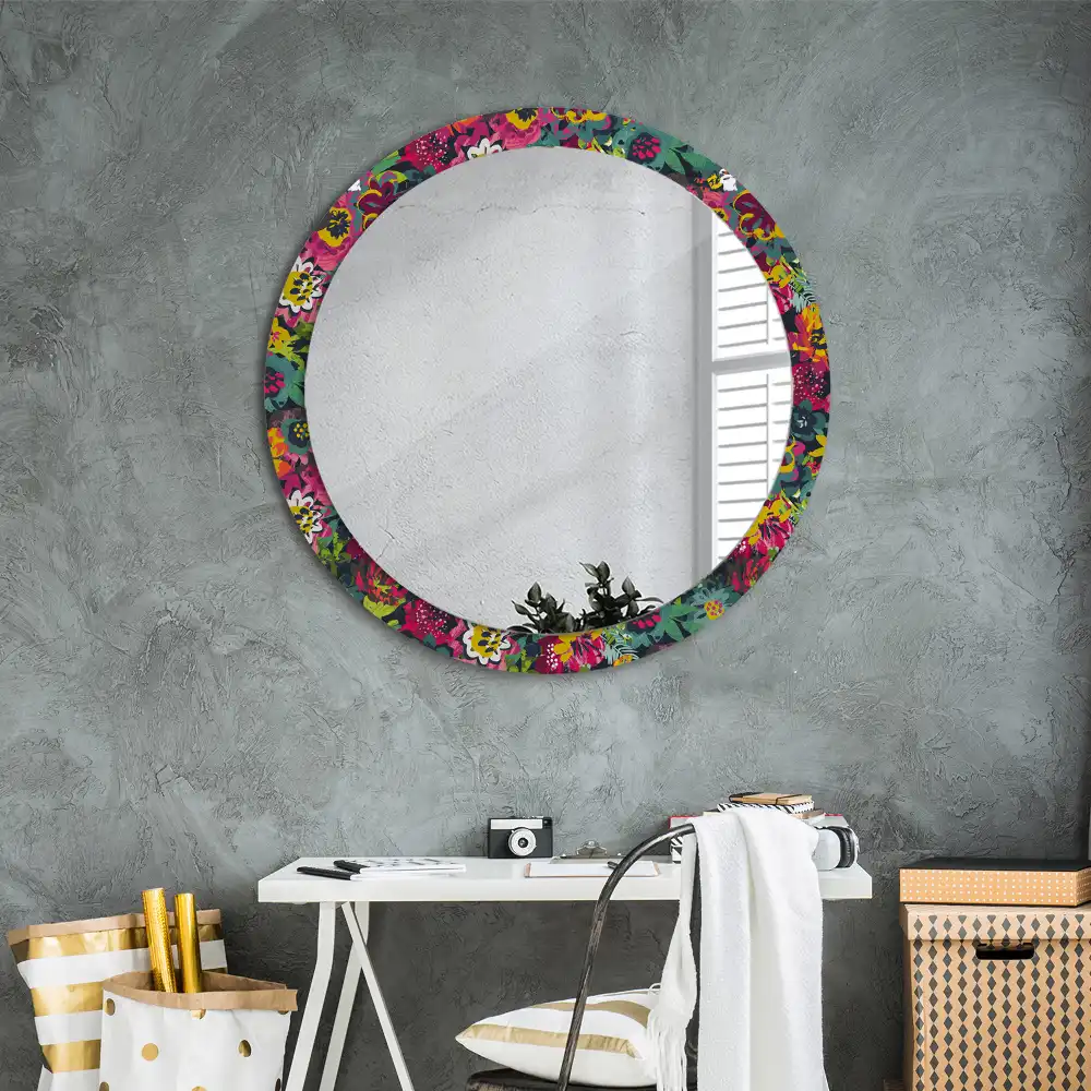 Oglindă rotundă decorativă cu flori pictate