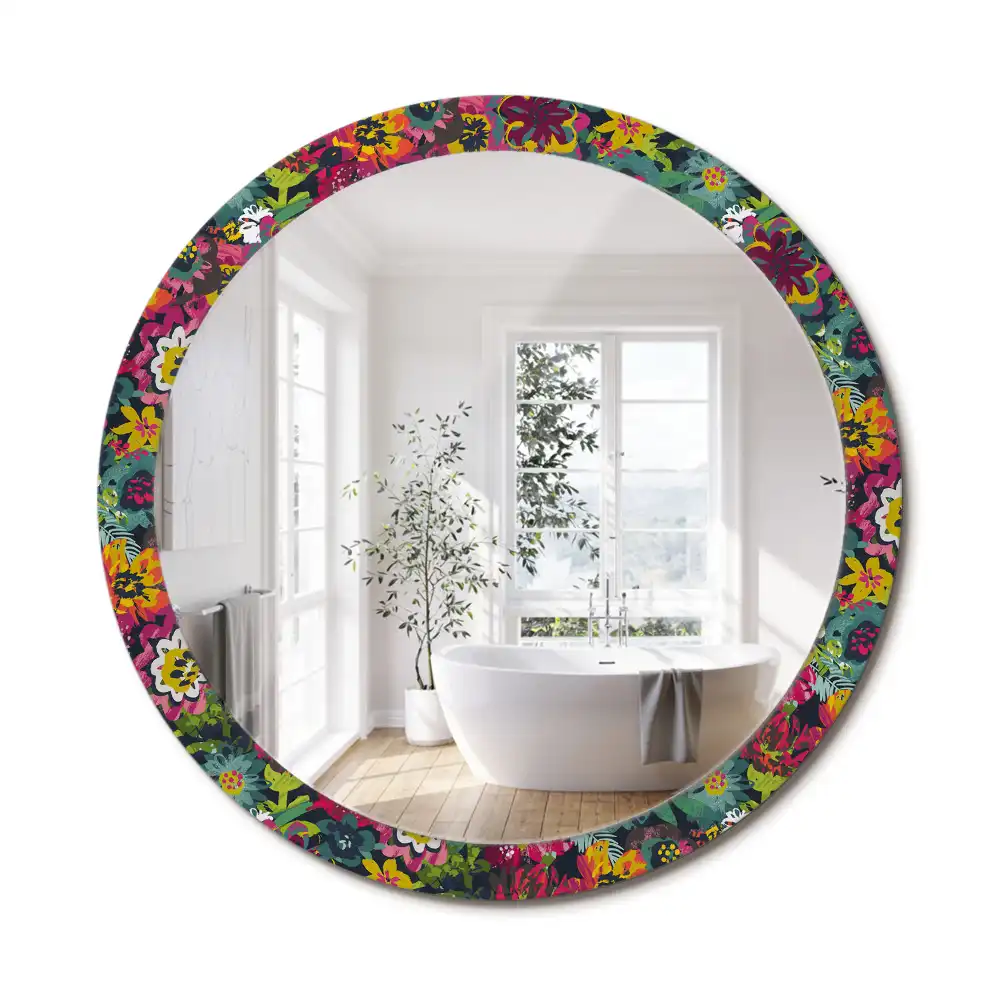 Oglindă rotundă decorativă cu flori pictate