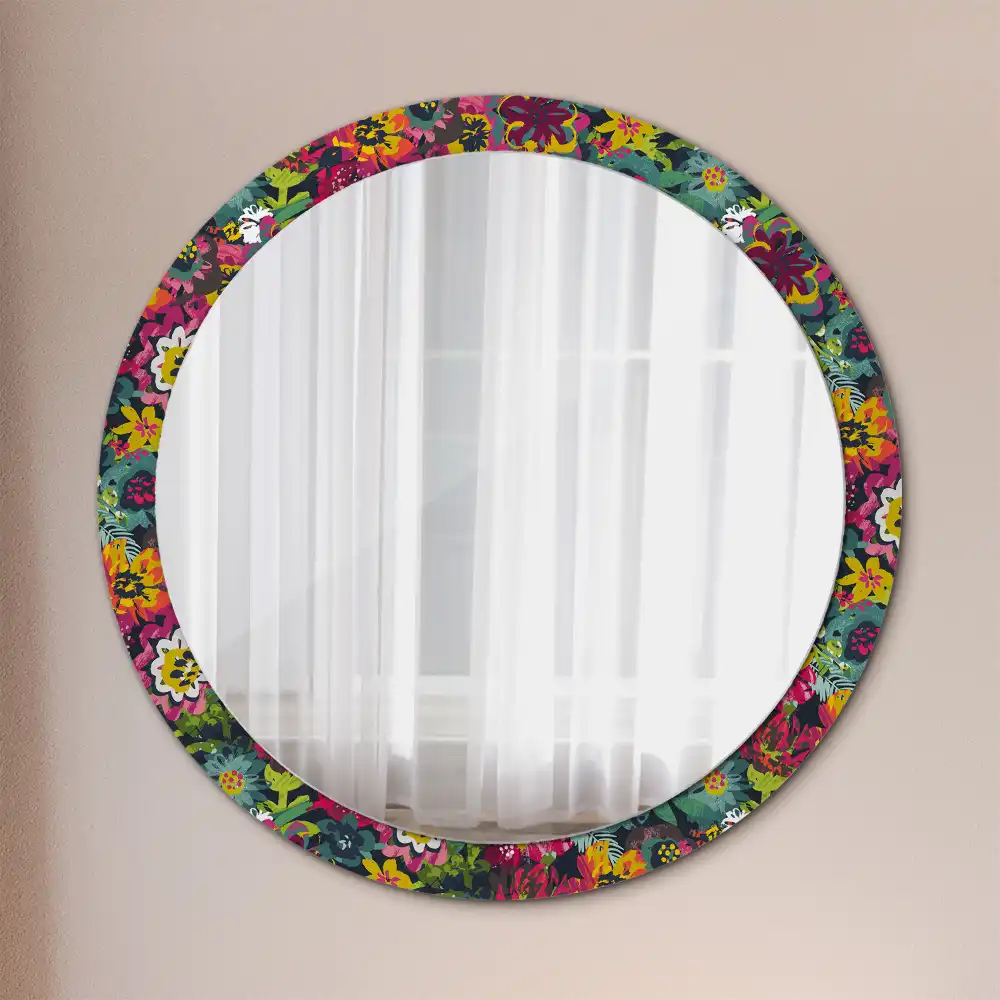 Oglindă rotundă decorativă cu flori pictate