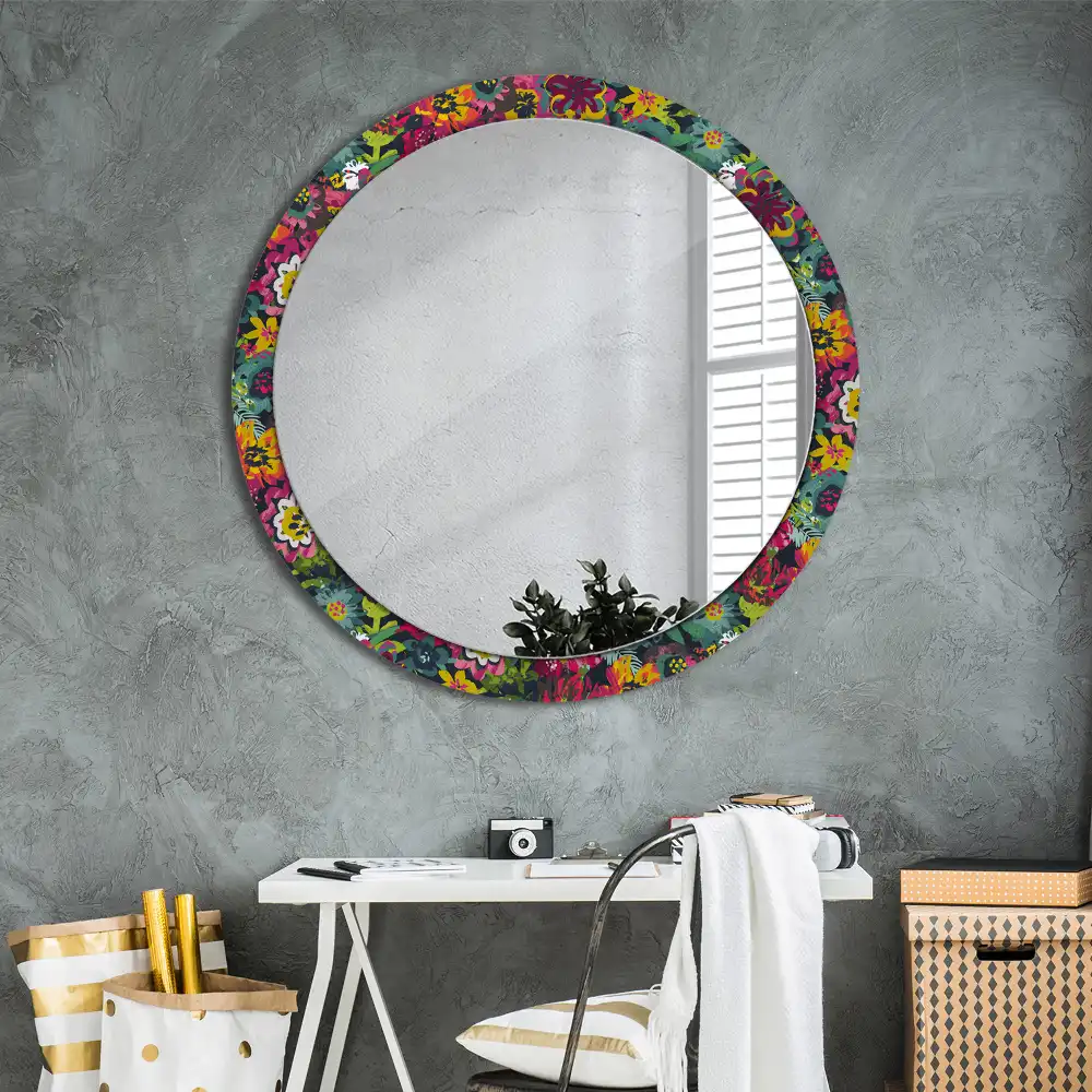 Oglindă rotundă decorativă cu flori pictate