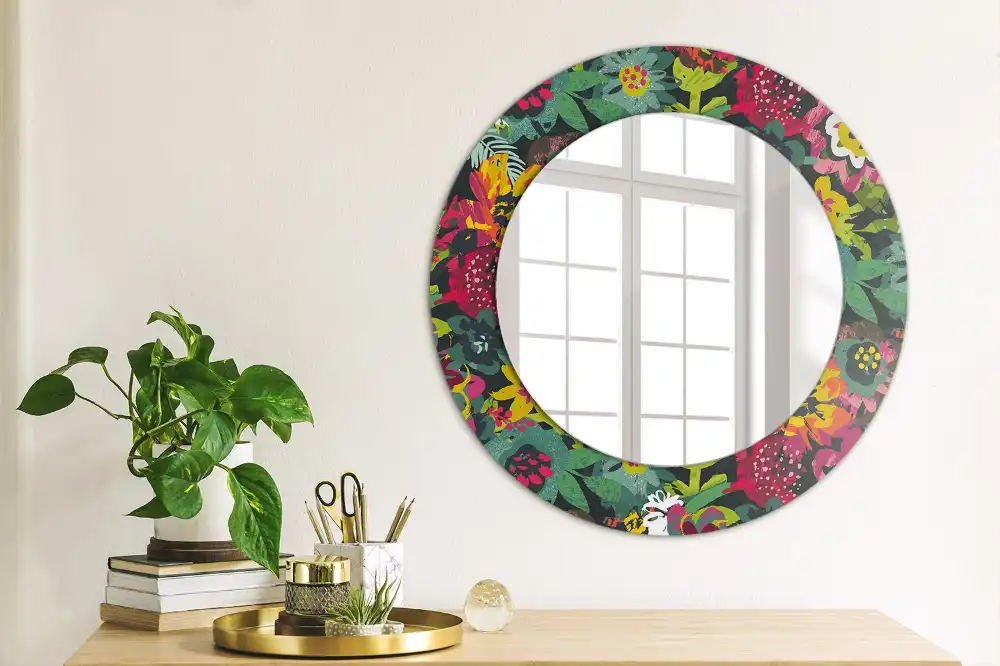 Oglindă rotundă decorativă cu flori pictate