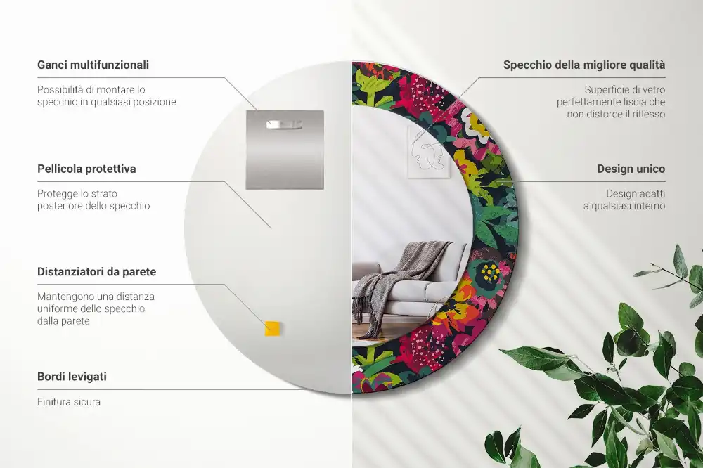 Oglindă rotundă decorativă cu flori pictate