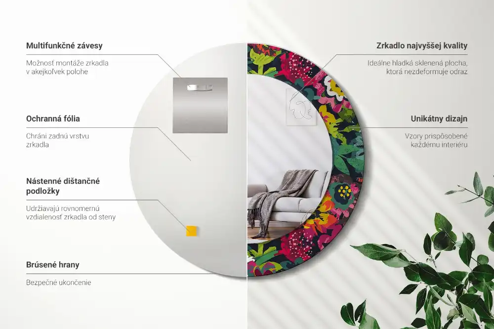 Oglindă rotundă decorativă cu flori pictate
