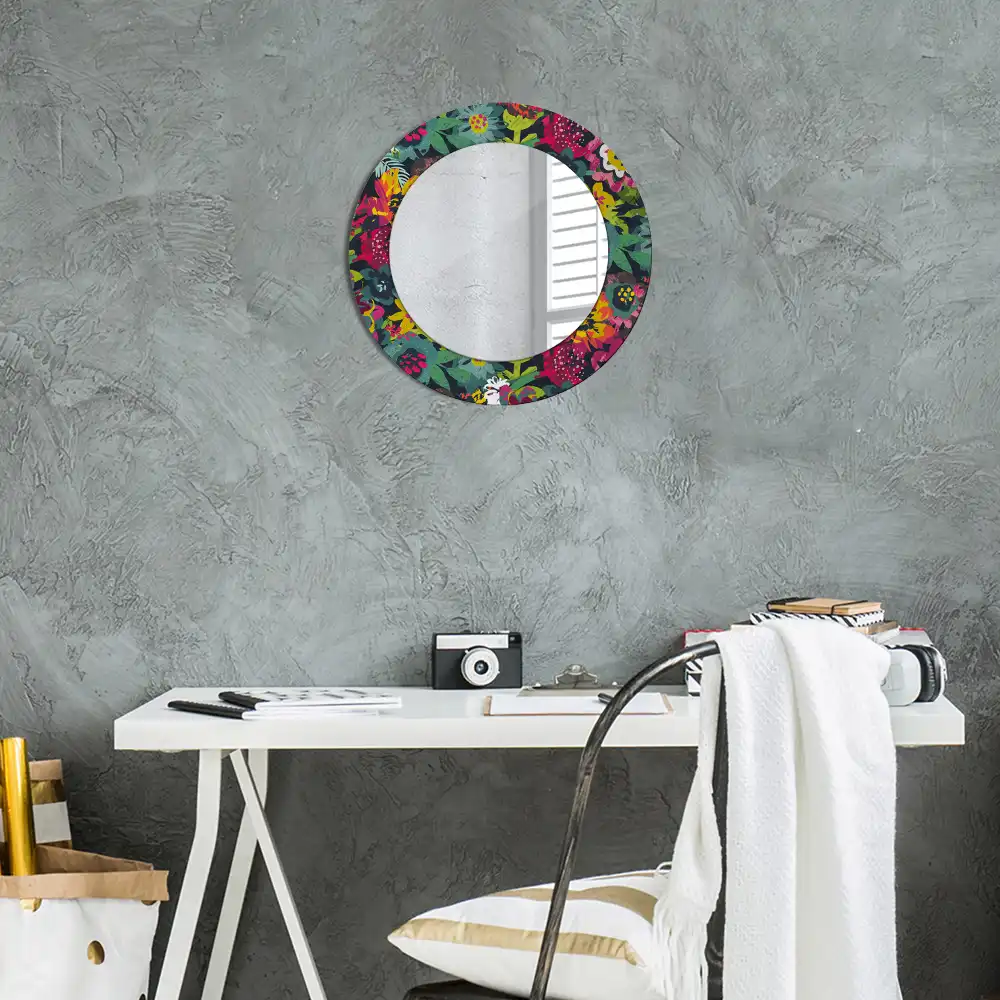 Oglindă rotundă decorativă cu flori pictate