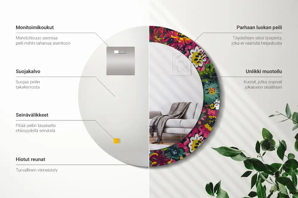 Oglindă rotundă decorativă cu flori pictate
