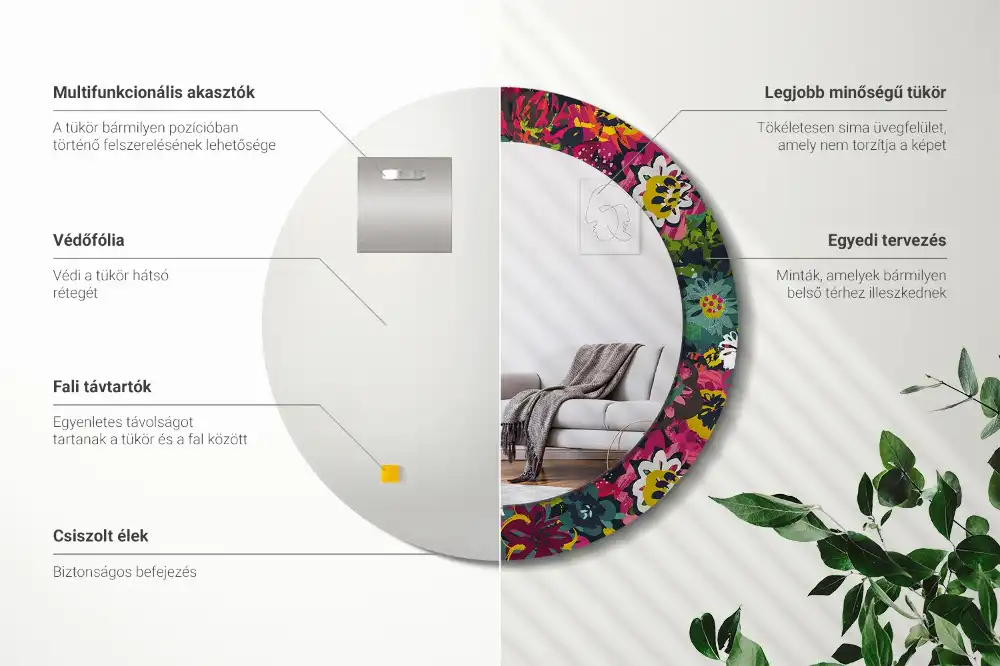 Oglindă rotundă decorativă cu flori pictate