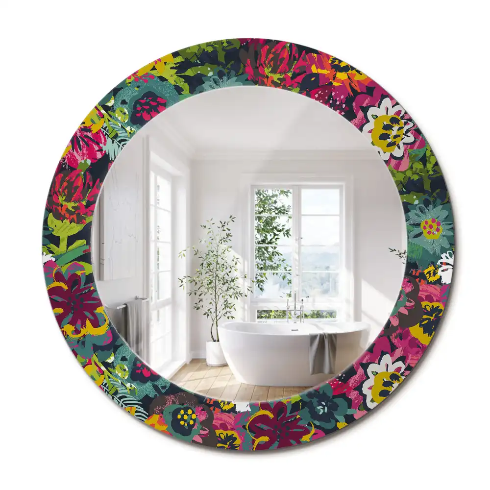 Oglindă rotundă decorativă cu flori pictate