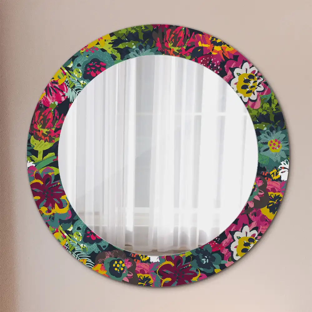 Oglindă rotundă decorativă cu flori pictate