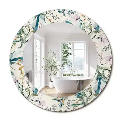 Oglindă rotundă decorativă de perete cu model de flori în acuarelă