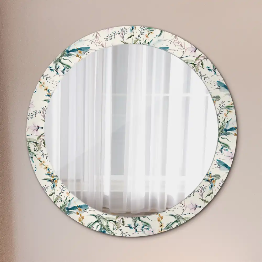 Oglindă rotundă decorativă de perete cu model de flori în acuarelă