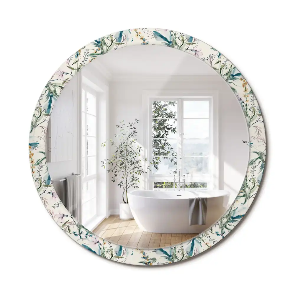 Oglindă rotundă decorativă de perete cu model de flori în acuarelă