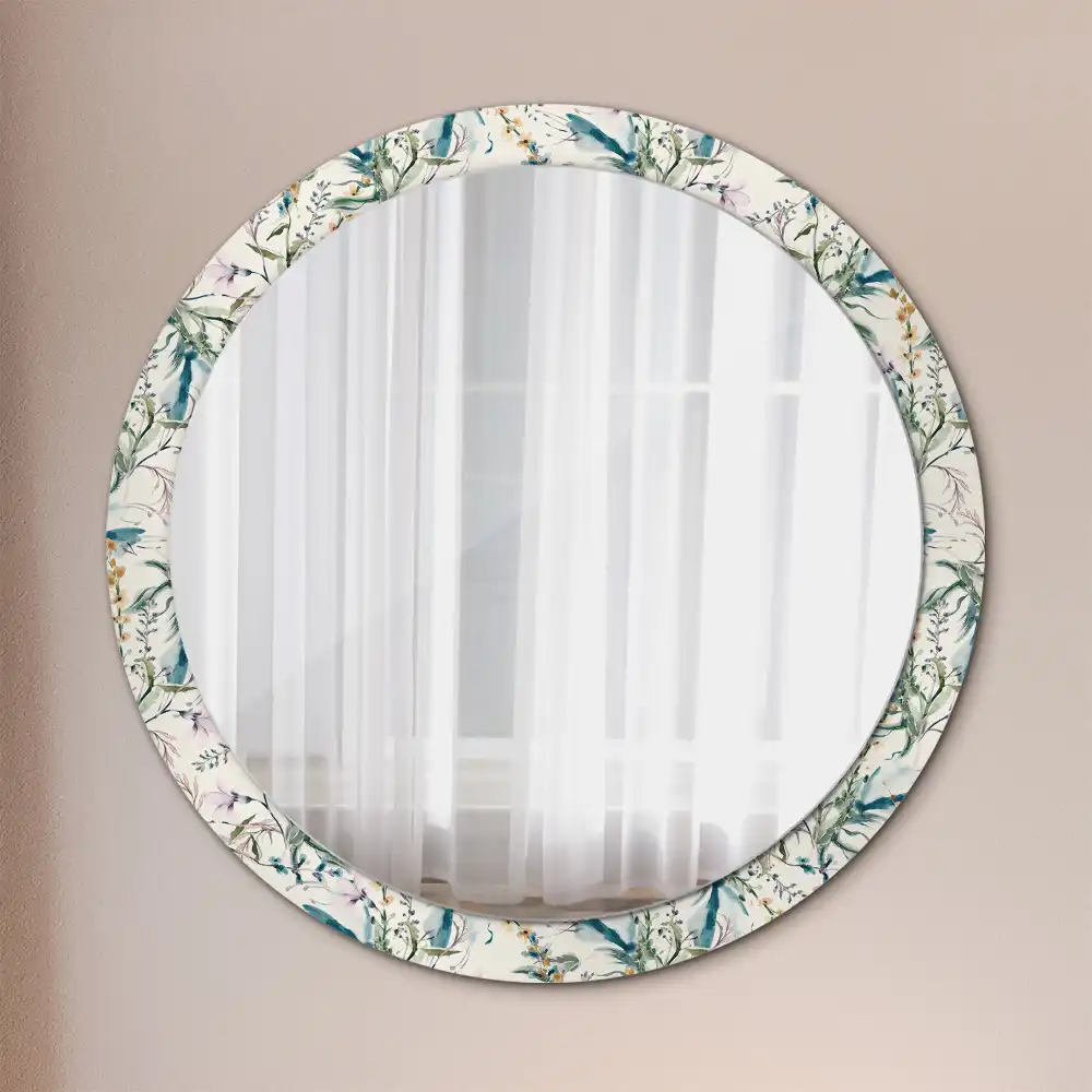 Oglindă rotundă decorativă de perete cu model de flori în acuarelă