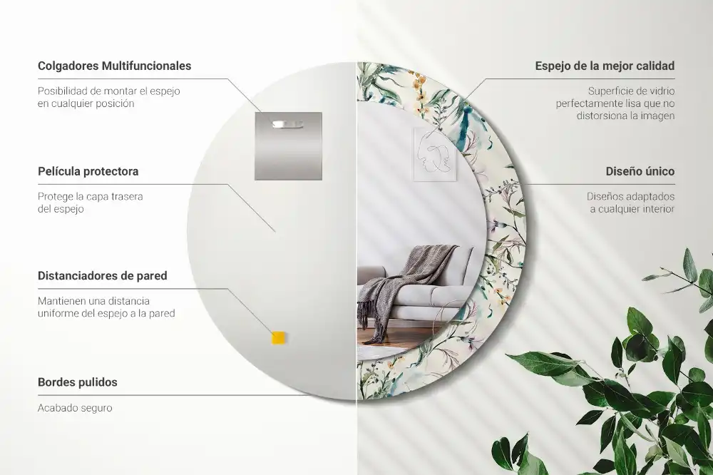 Oglindă rotundă decorativă de perete cu model de flori în acuarelă