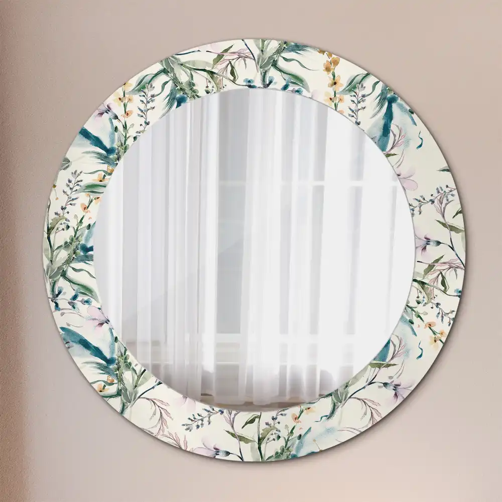 Oglindă rotundă decorativă de perete cu model de flori în acuarelă