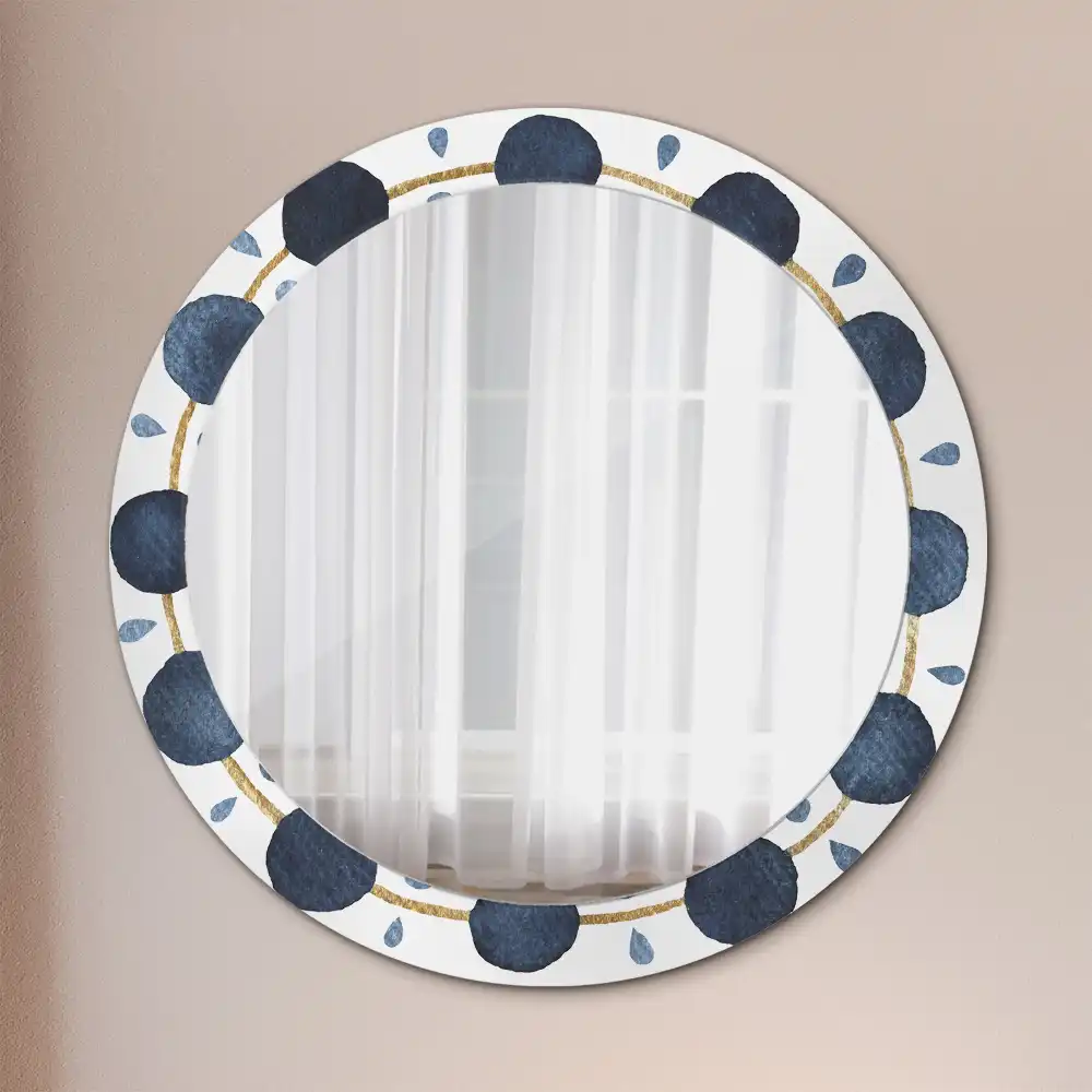 Oglindă rotundă cu ramă imprimată cu model mandala și lună