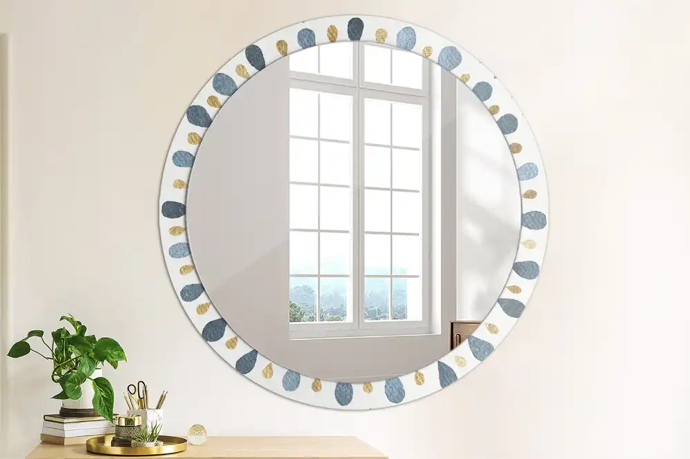 Oglindă rotundă cu ramă imprimată cu model mandala și lună