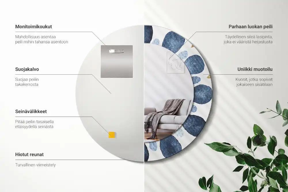 Oglindă rotundă cu ramă imprimată cu model mandala și lună